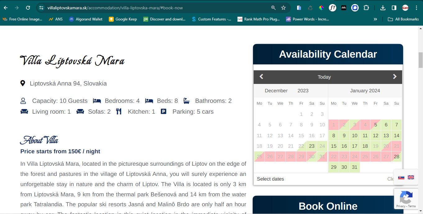 villaliptovskamara 2 hotel booking website